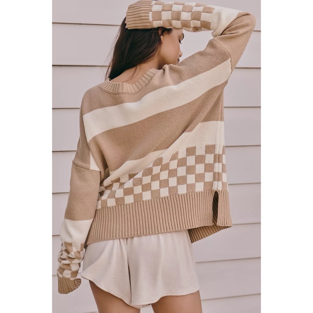 Beach Riot Anthropologie Callie colorblock checkered stripe oversized sweater - Picture 2 of 9